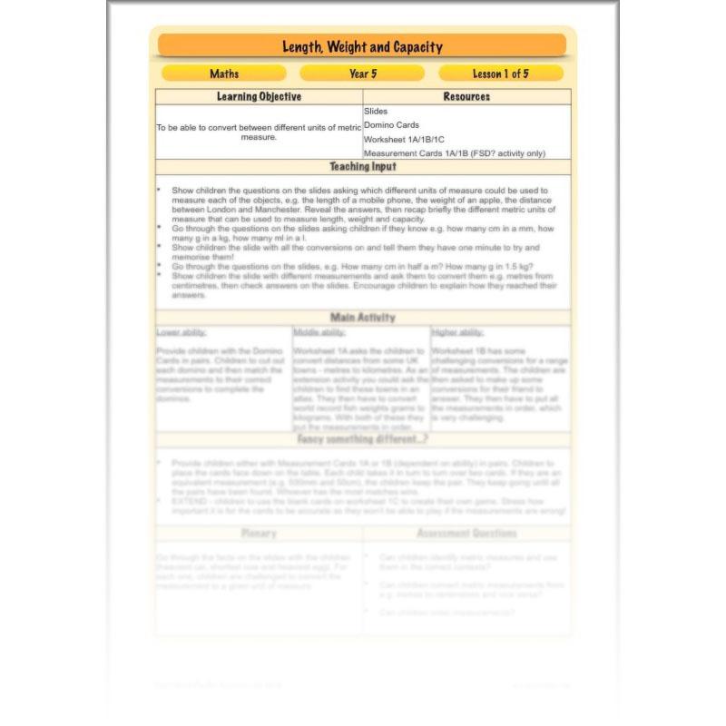 PlanBee Length, Weight & Capacity - Year 5 Maths Planning - Measurement