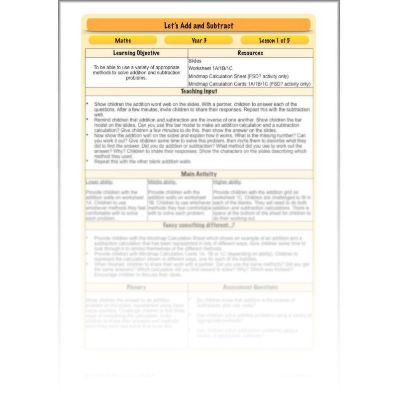 PlanBee Let's Add and Subtract: Maths Lesson Plans and Resources Year 3