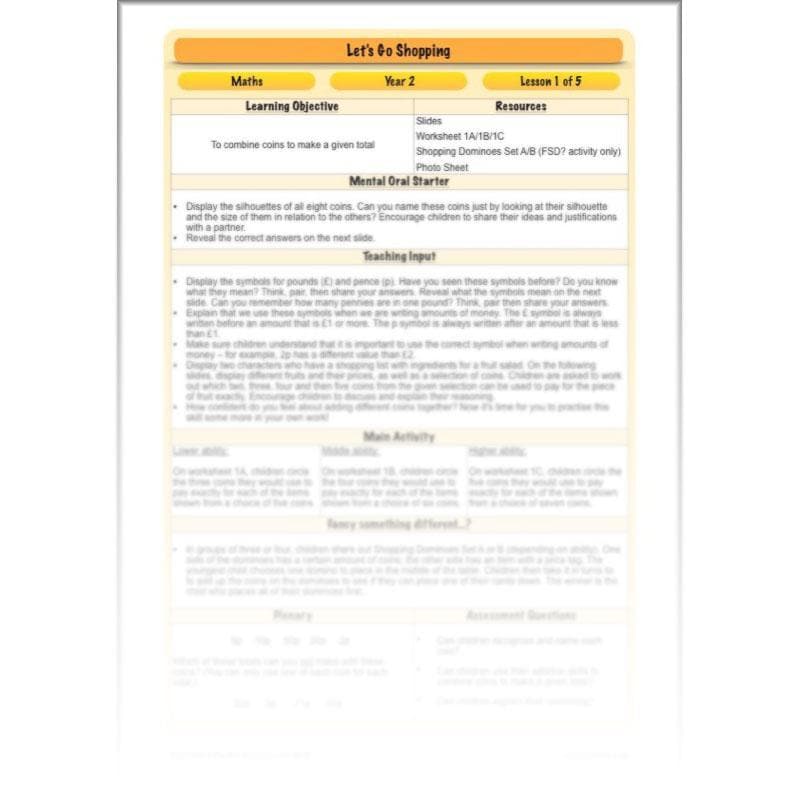 PlanBee Let's Go Shopping: Year 2 Money Maths Activities