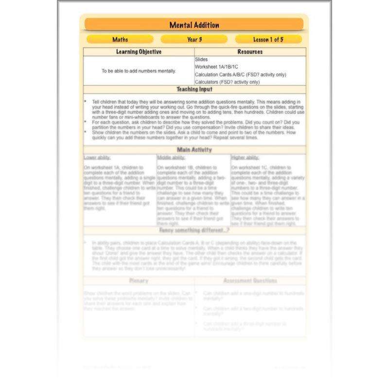 PlanBee Mental Addition: KS2 Maths Addition and Subtraction Year 3