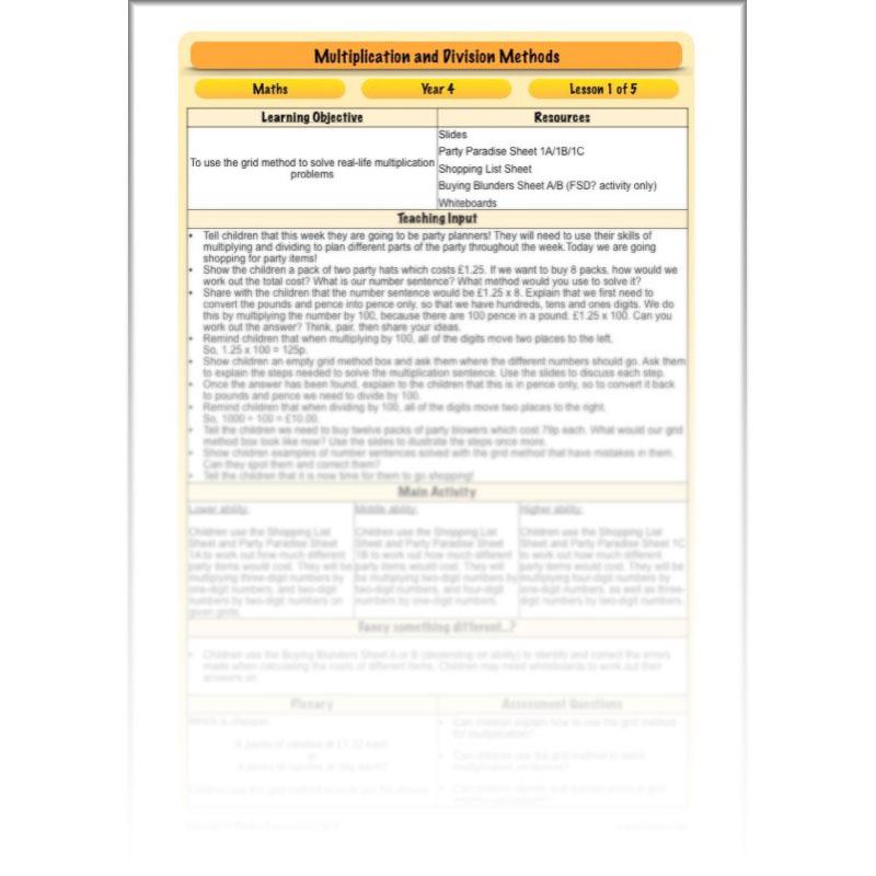 PlanBee Multiplication and Division Methods: Primary Maths Lessons for Year 4