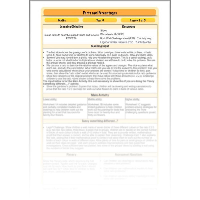 PlanBee Parts and Percentages: Year 6 ratio and proportion