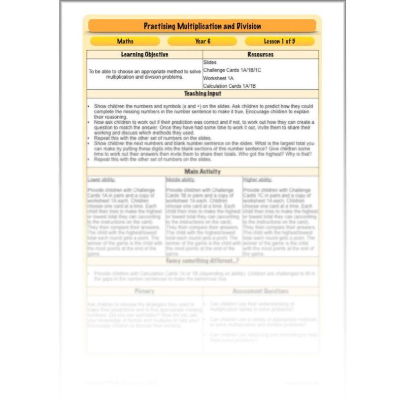 PlanBee Practising Multiplication & Division - Year 6 Maths Lesson Planning