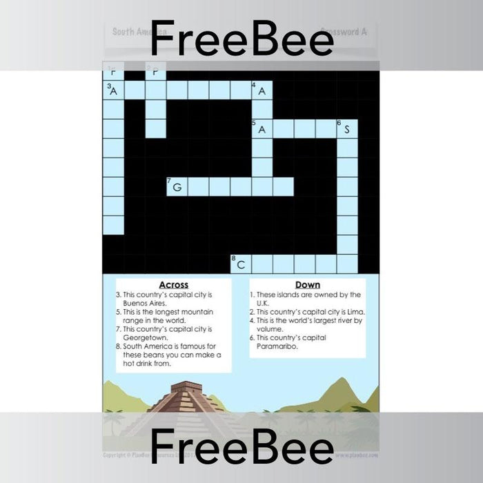 FREE South American Countries Crosswords PlanBee