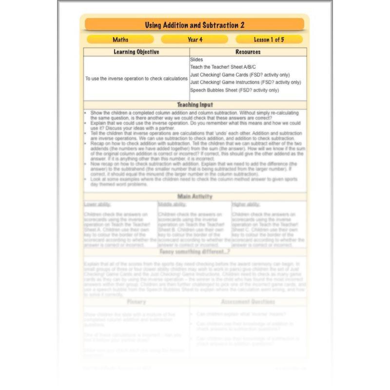 PlanBee Using Addition & Subtraction 2 - Complete Y4 Maths Lessons & Resources