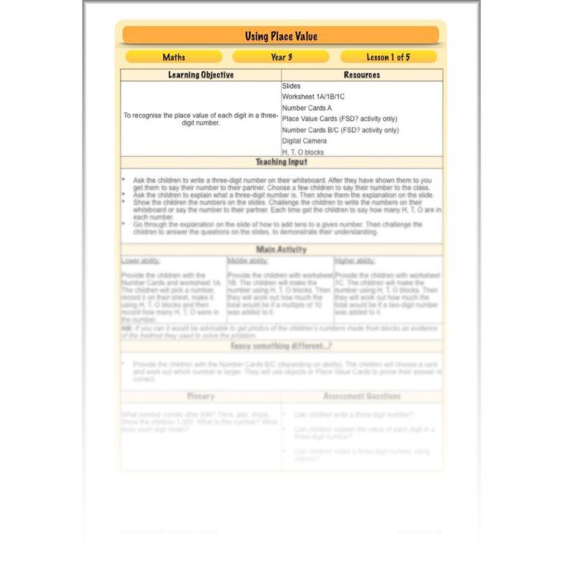 PlanBee Using Place Value: KS2 Maths Planning for Year 3