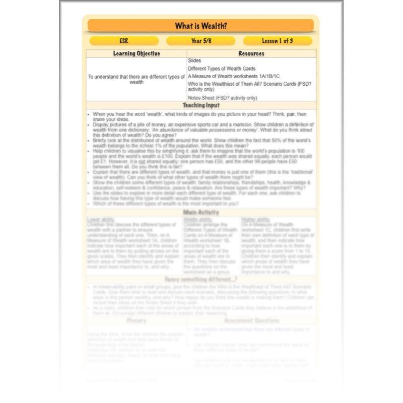 PlanBee What is Wealth? KS2 ESR lessons by PlanBee