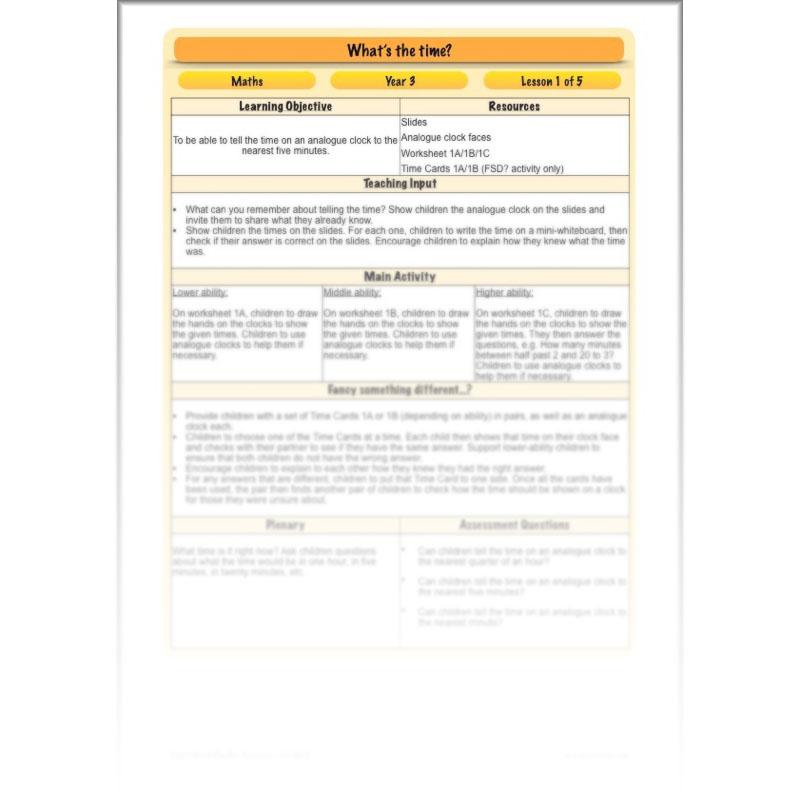 PlanBee Year 3 Time Planning | Plans, Slides and Worksheets