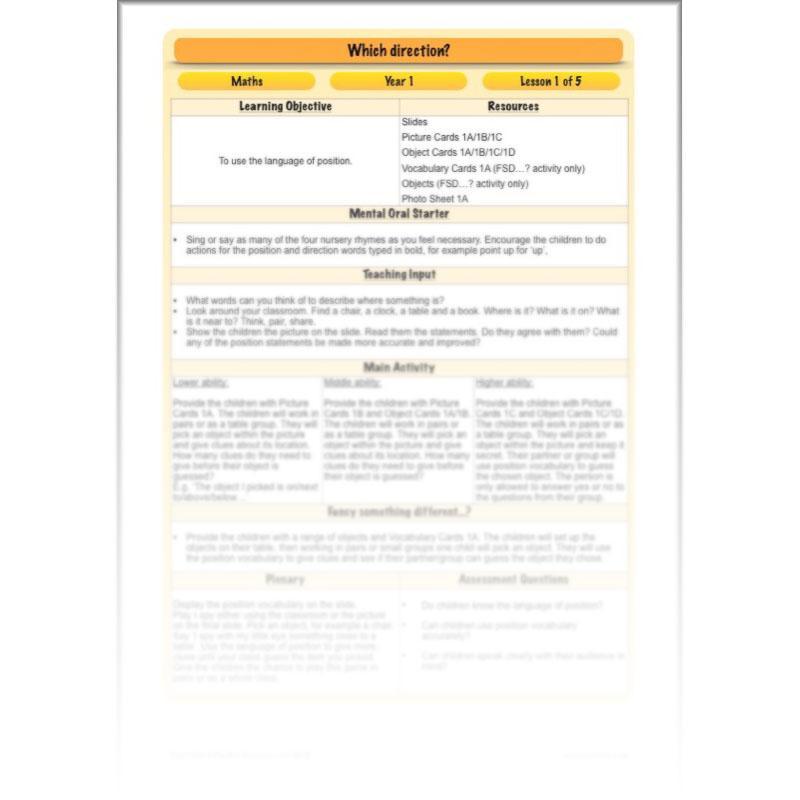 PlanBee Position and Direction Year 1 Maths Lessons by PlanBee