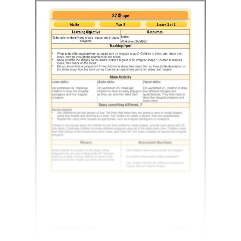 PlanBee 2D Shape Year 3 Maths Lesson Pack by PlanBee