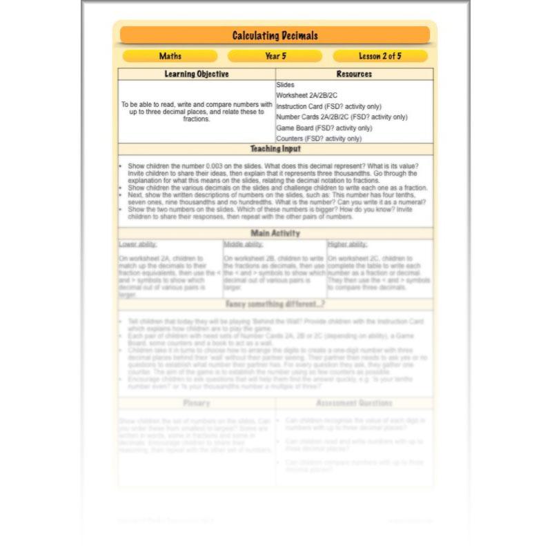 PlanBee Calculating Decimals - Complete Planning - Year 5 Fractions & Decimals