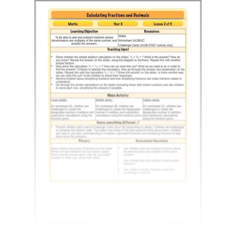 PlanBee Calculating Fractions & Decimals - Year 6 Maths Planning & Resources