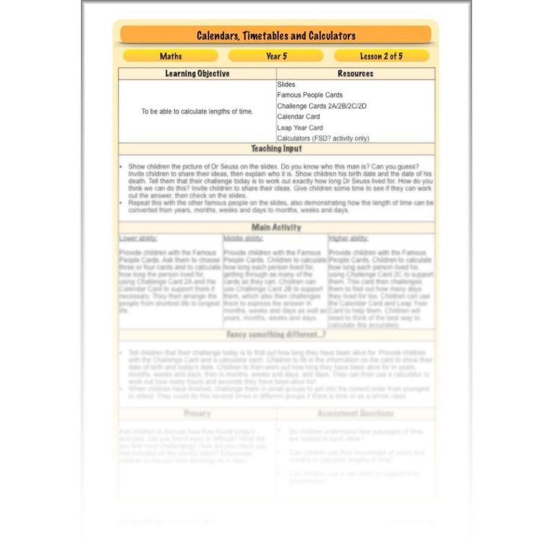 PlanBee Year 5 Time Lessons: Calendars and Timetables KS2