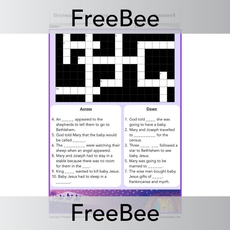 Free Nativity Themed Christmas Crosswords by PlanBee