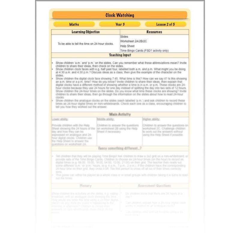 PlanBee Clock Watching | Time Year 3 Maths Lesson Activity Pack