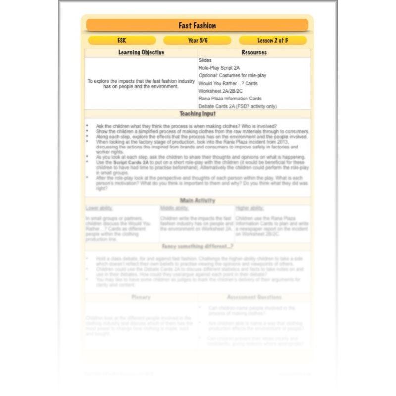 PlanBee Fast Fashion Fairtrade KS2 ESR Lessons by PlanBee