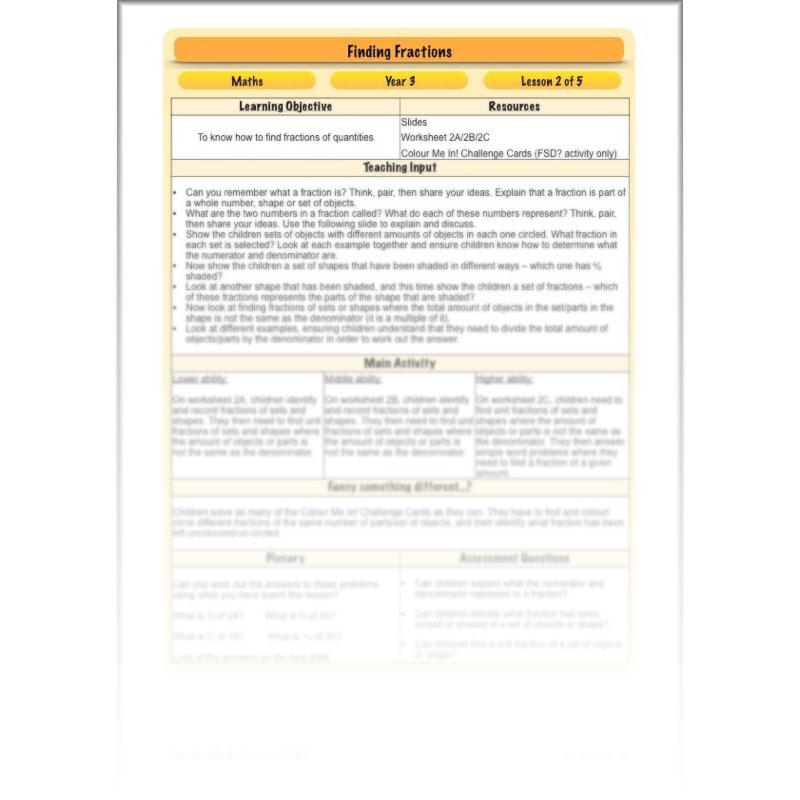 PlanBee Finding Fractions: Year 3 fractions of amounts plans and resources
