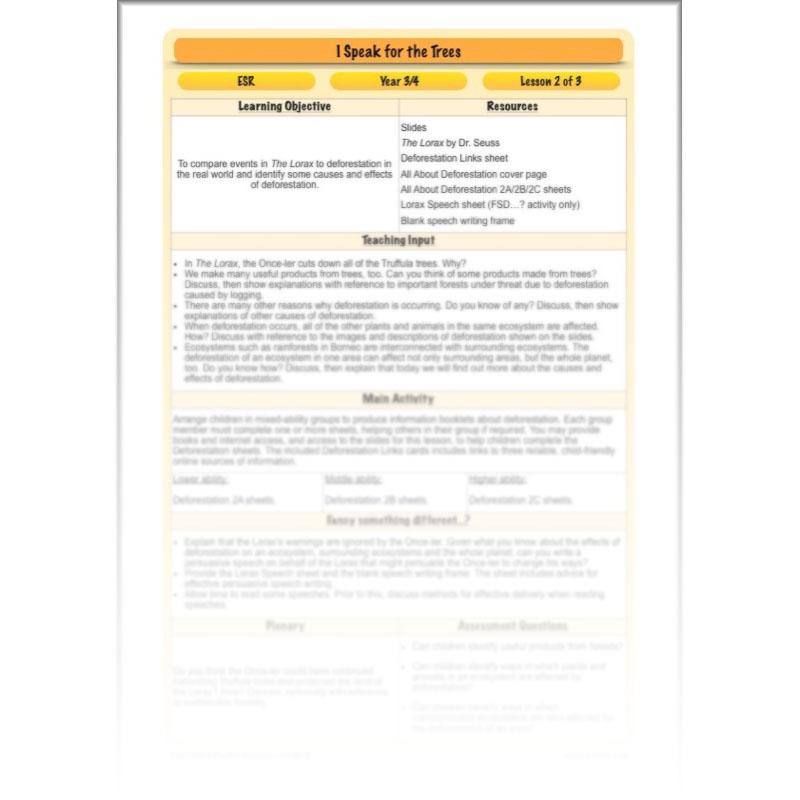 PlanBee I Speak for the Trees KS2 Ecosystems ESR Lessons