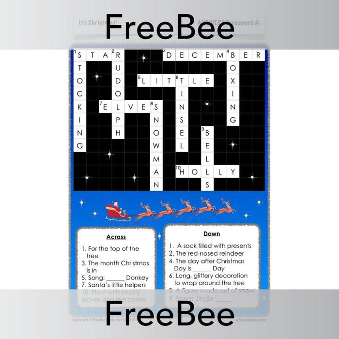 Free It's Christmas Crossword Puzzle Answers by PlanBee
