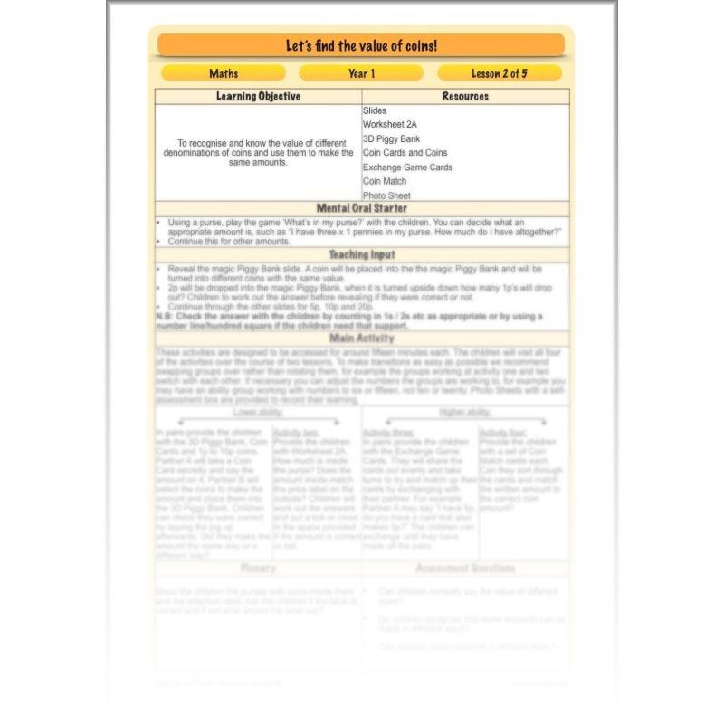 PlanBee Let’s find the value of coins - KS1 fun maths money lesson plans