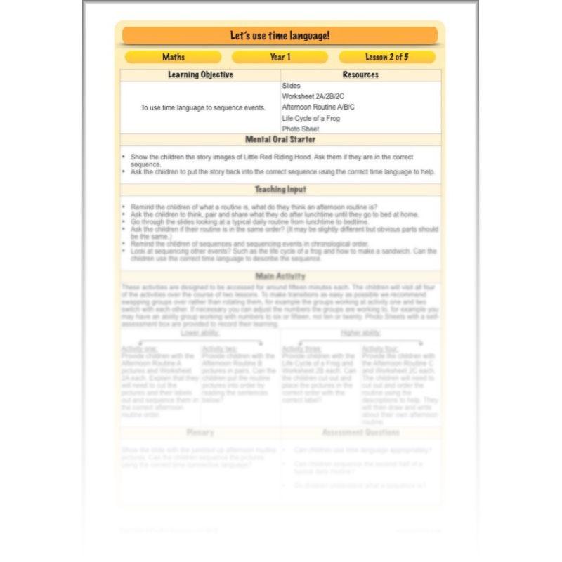 PlanBee Time Language Year 1 Maths lesson | KS1 Maths Plans
