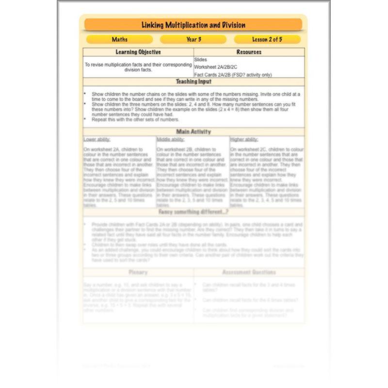 PlanBee Linking Multiplication and Division: Year 3 Primary Maths Lessons