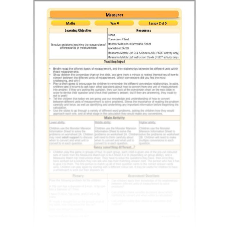PlanBee Measures Year 6 Maths Lesson Planning and Resources
