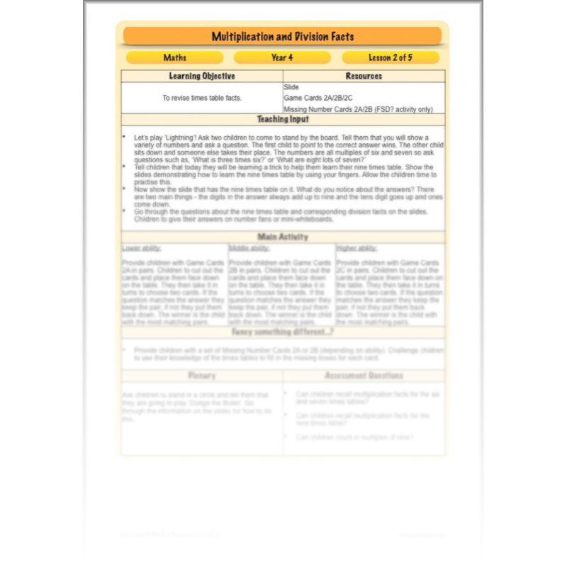 PlanBee Multiplication and Division Facts - Times Tables | Year 4 Maths