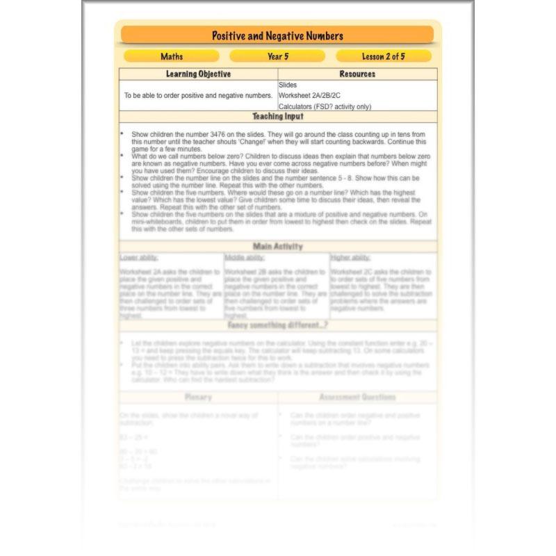 PlanBee Positive and Negative Numbers Year 5 Maths | PlanBee