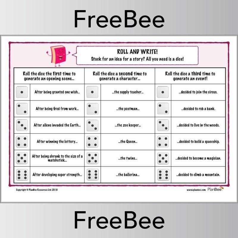 Free Roll a Story Book Idea Generator by PlanBee