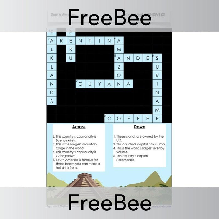 PlanBee FREE South American Countries Crosswords