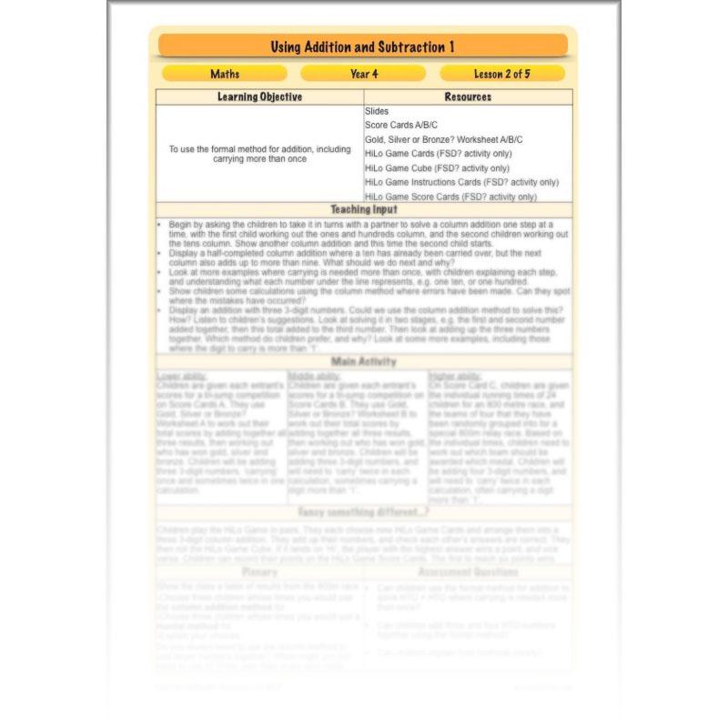 PlanBee Using Addition & Subtraction 1 - Year 4 Maths Planning and Resources