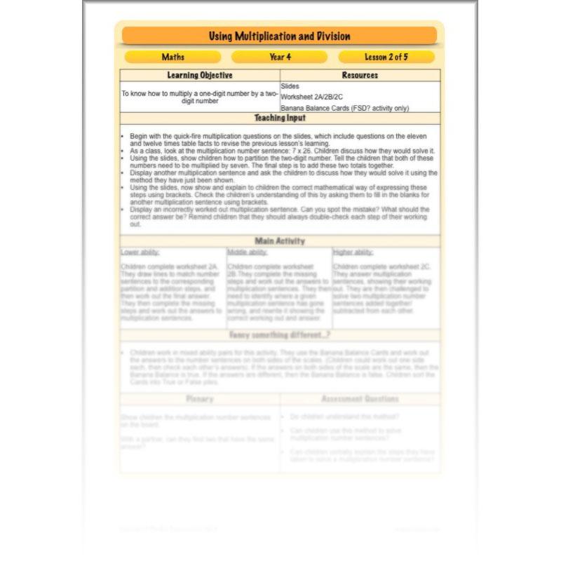 PlanBee Using Multiplication and Division: Year 4 Primary Maths Lesson Plans