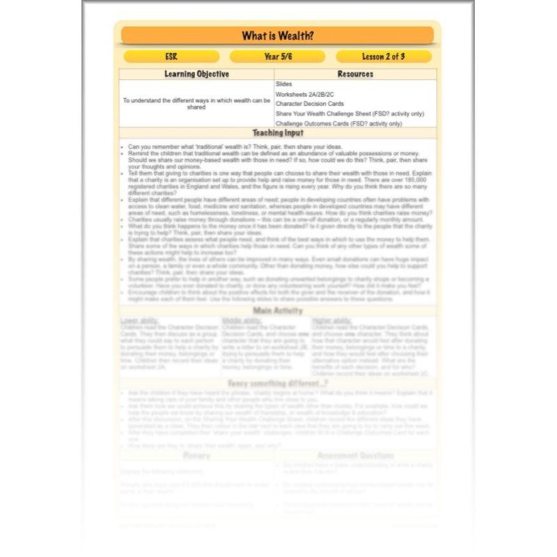 PlanBee What is Wealth? KS2 ESR lessons by PlanBee