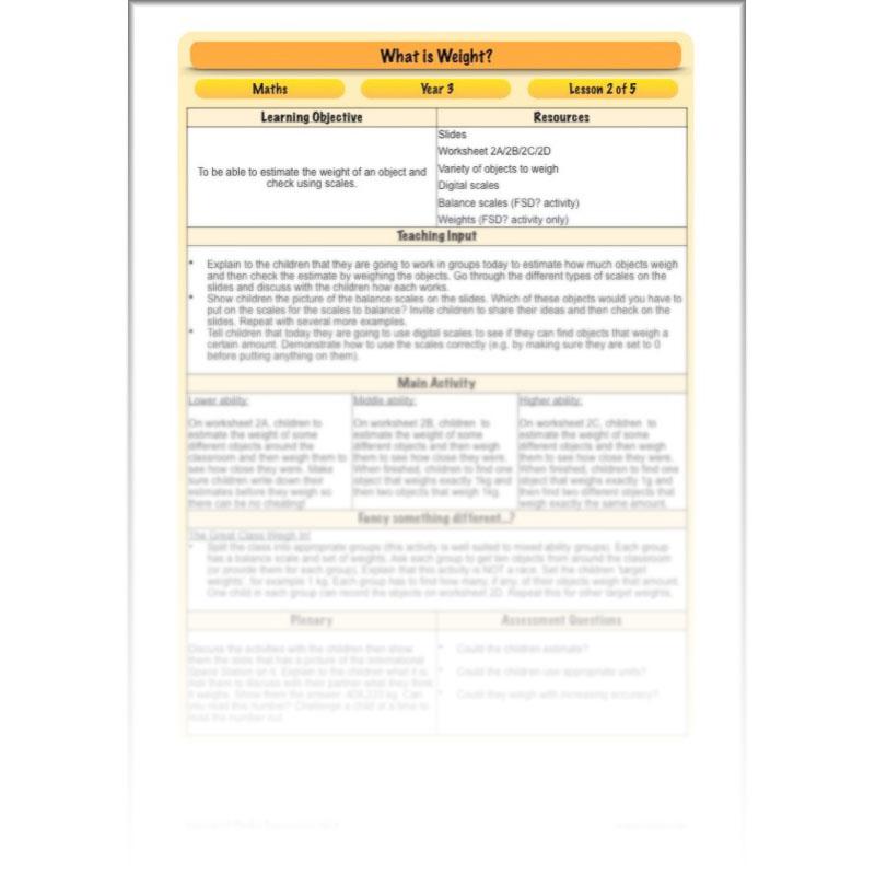 PlanBee What is Weight? Complete Primary Maths Lessons for Year 3