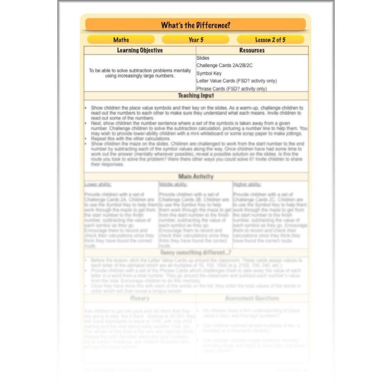 PlanBee What's the Difference? - Year 5 Maths Plans - Addition and Subtraction