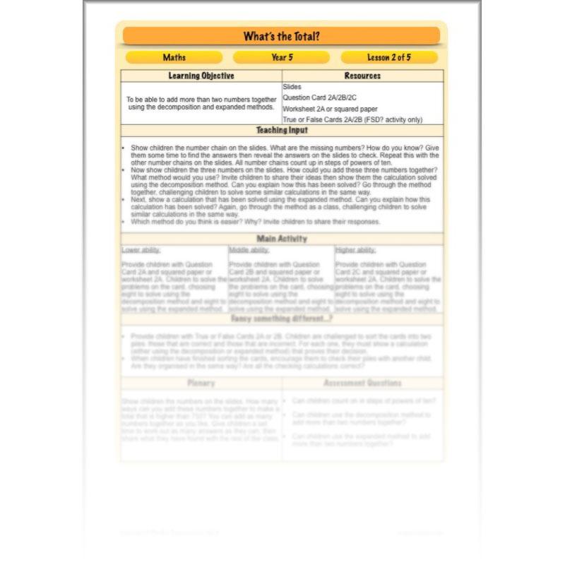 PlanBee What's the Total? - Year 5 Maths Planning - Addition and Subtraction