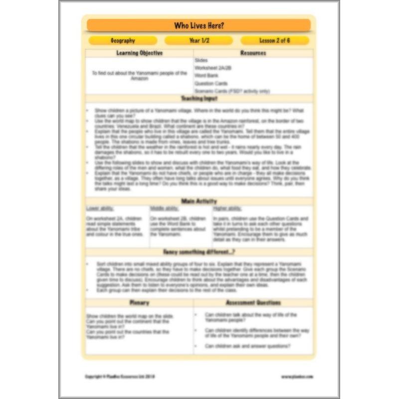 PlanBee Who Lives Here? Geography scheme of work for KS1 Year 1 & Year 2
