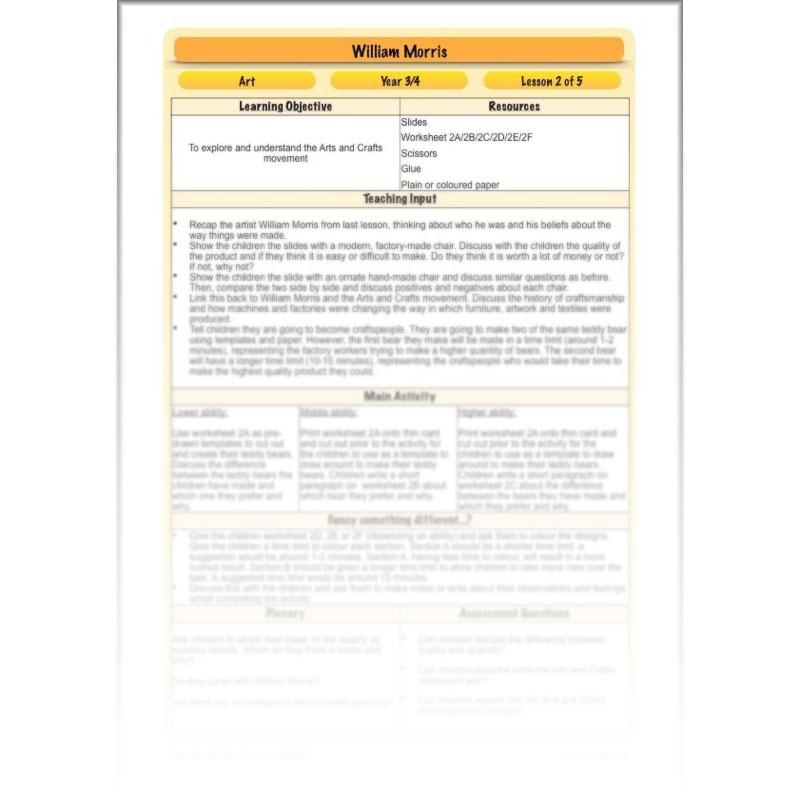 PlanBee William Morris KS2 Art Lesson Plan Packs for Year 3 & Year 4