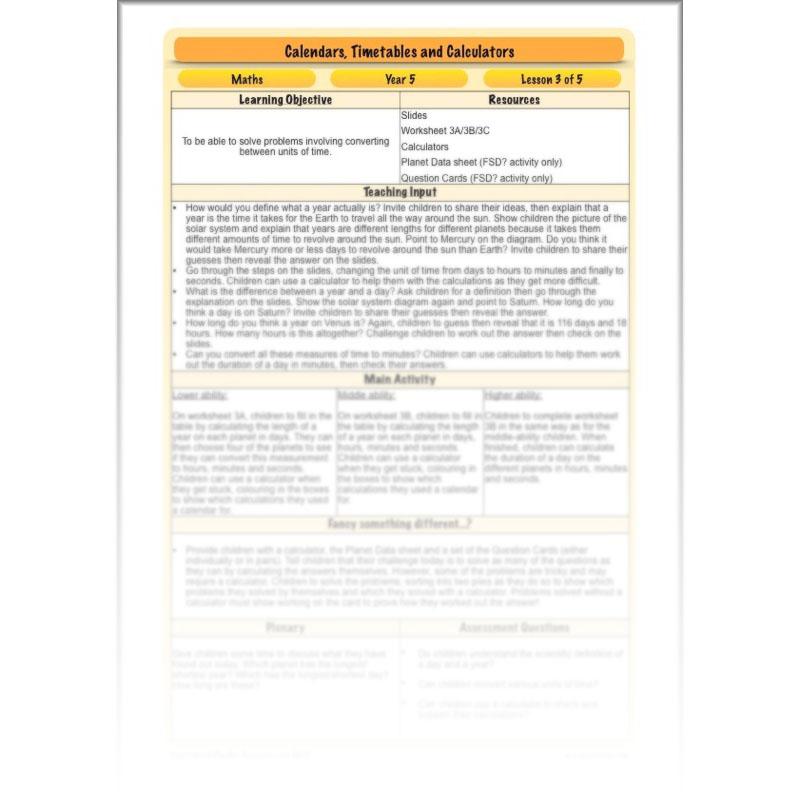 PlanBee Year 5 Time Lessons: Calendars and Timetables KS2