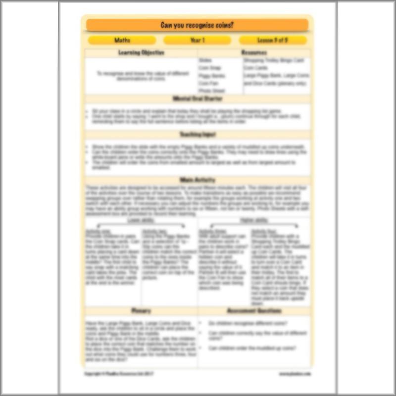 PlanBee Can you recognise coins? Year 1 money planning and activities