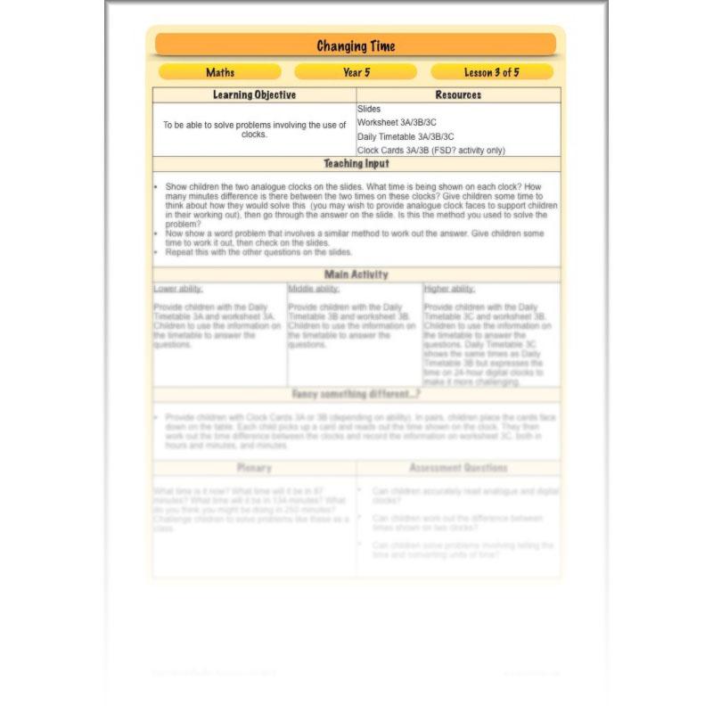 PlanBee Changing Time Year 5 Maths Lesson Planning Pack