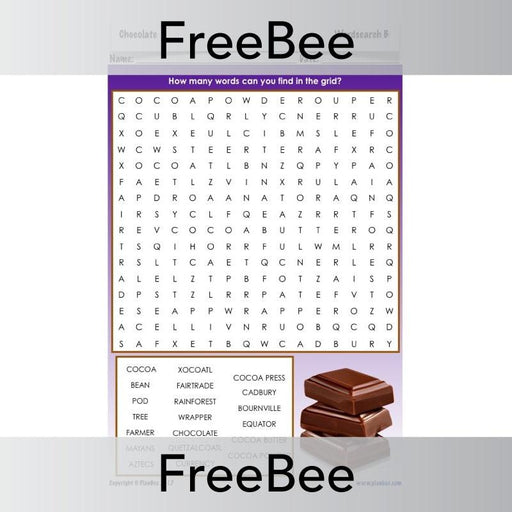 Free Chocolate Wordsearch for KS2 by PlanBee