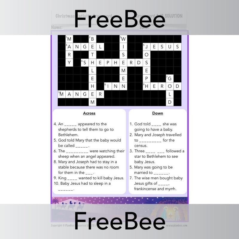 Free Nativity Themed Christmas Crosswords by PlanBee