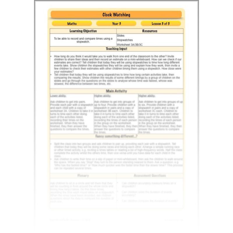 PlanBee Clock Watching | Time Year 3 Maths Lesson Activity Pack