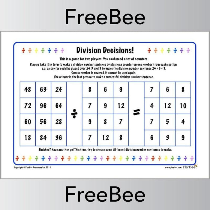 PlanBee Divisions Decisions Game | Free Teaching Resources | PlanBee