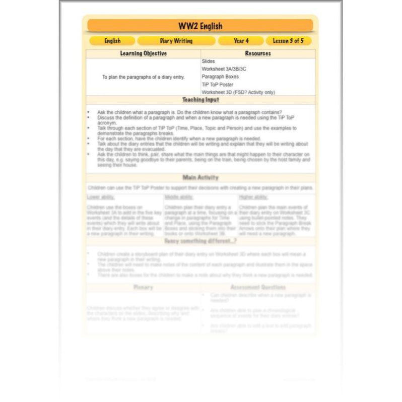 World War 2 Evacuee Diary Entries Lesson Plans by PlanBee