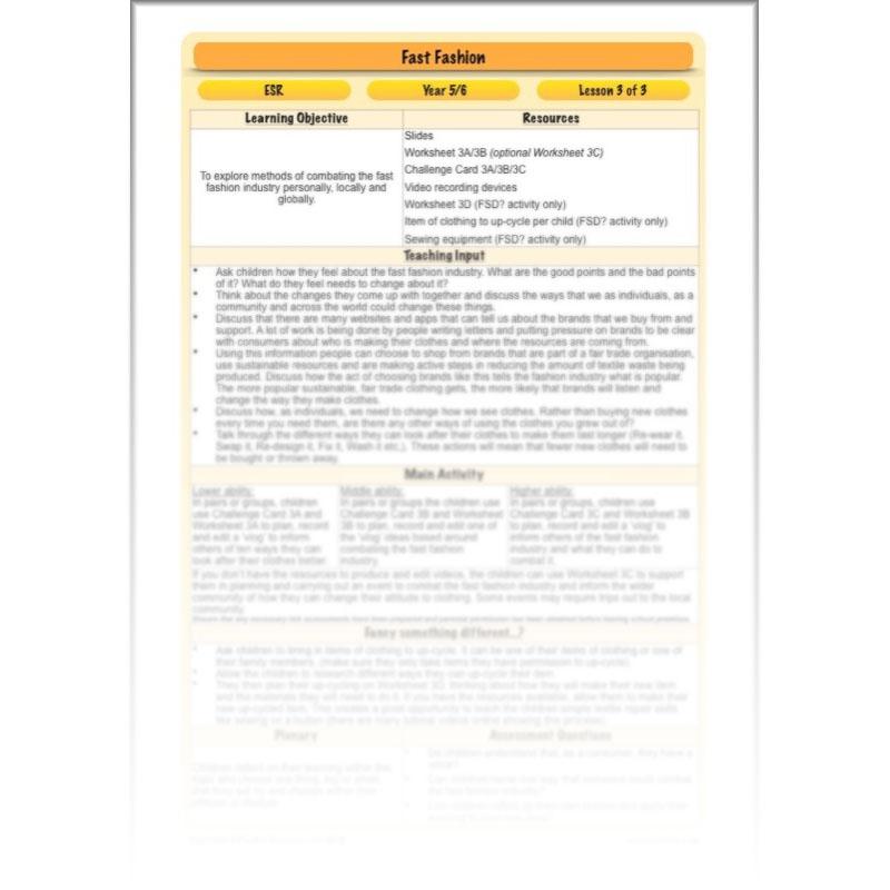 PlanBee Fast Fashion Fairtrade KS2 ESR Lessons by PlanBee
