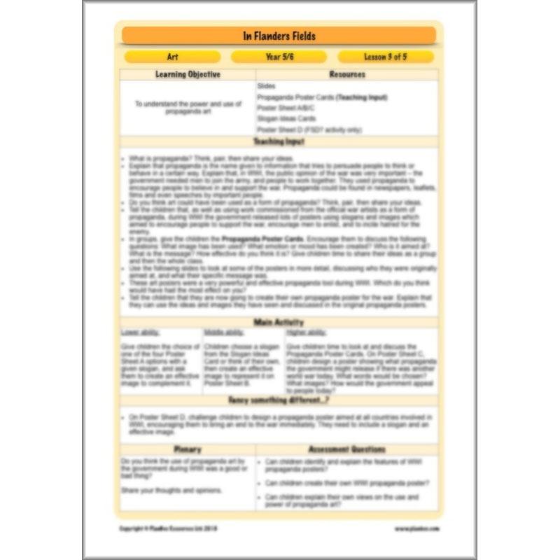 PlanBee WW1 Art Ideas KS2 In Flanders Fields Art Lessons by PlanBee