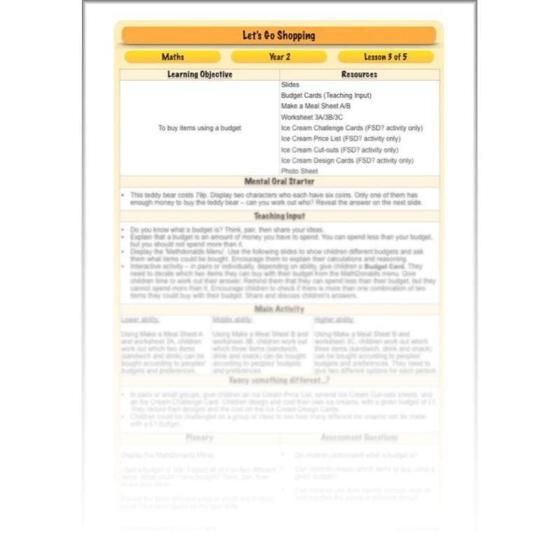 PlanBee Let's Go Shopping: Year 2 Money Maths Activities